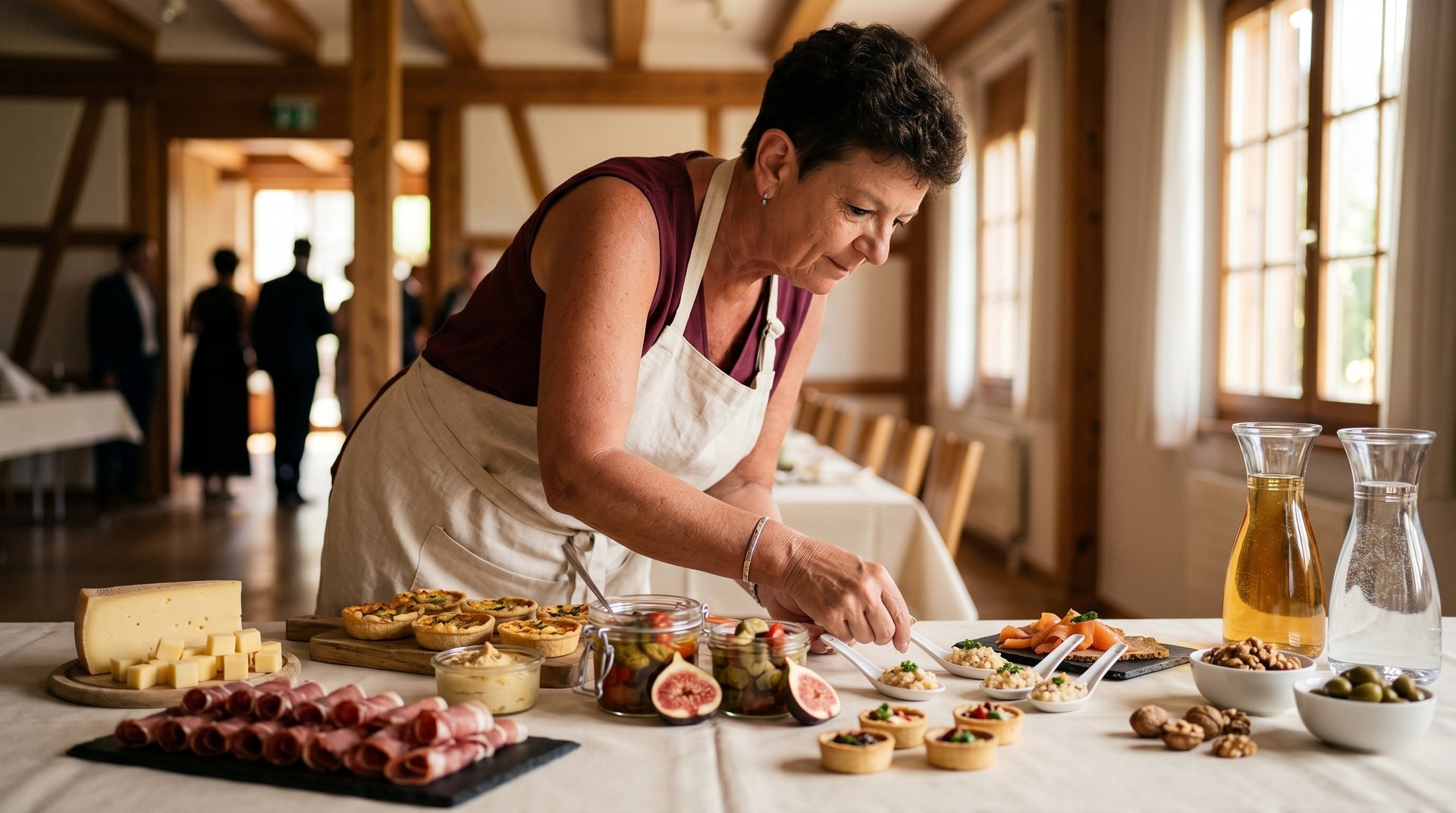 Andrea Schelbert arrangiert ein Apéro-riche-Buffet mit Aargauer Käse, Bündnerfleisch und hausgemachten Häppchen