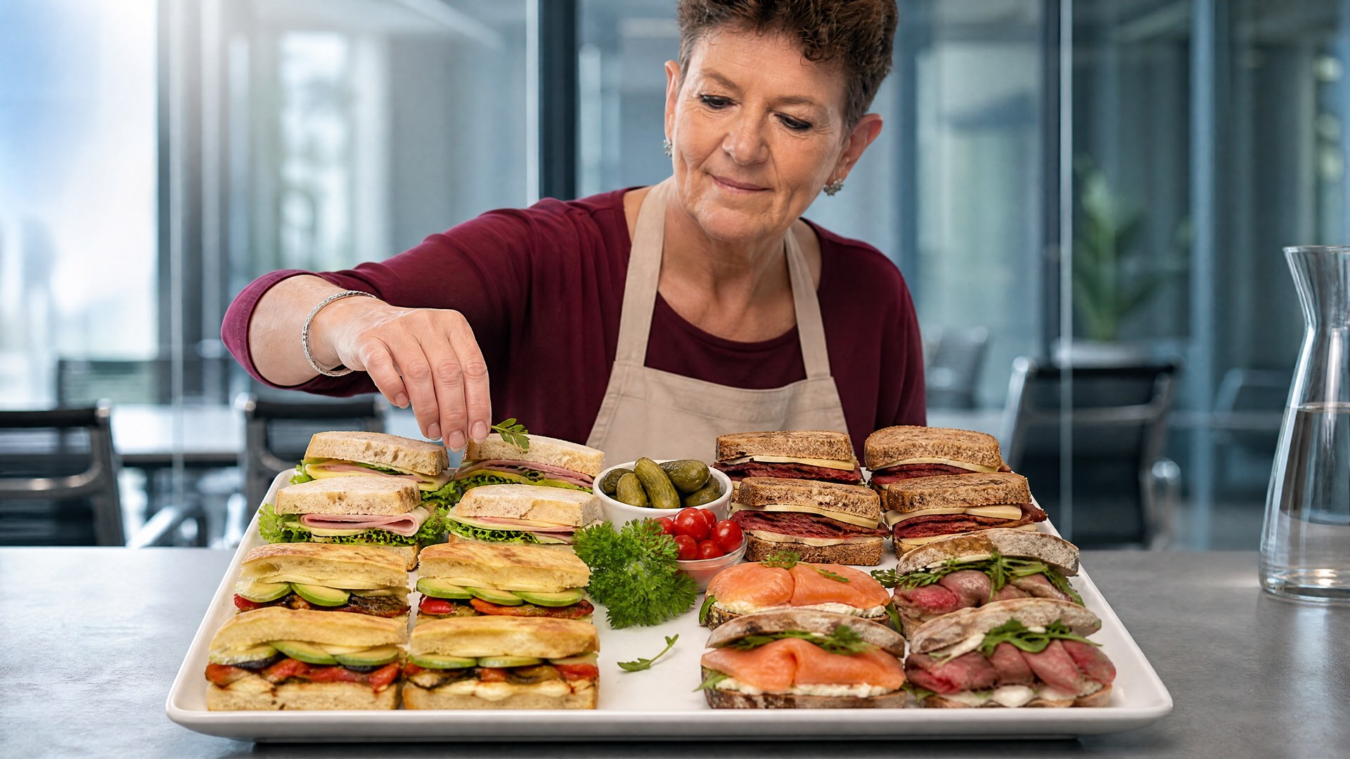 Andrea Schelbert arrangiert Sandwich-Platten für Aargauer Tagungs-Lunch
